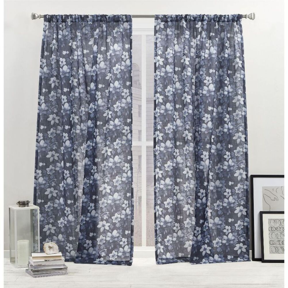 Nicole Miller Dara Semi Sheer Rod Pocket Curtains Indigo 54x108 Set/2